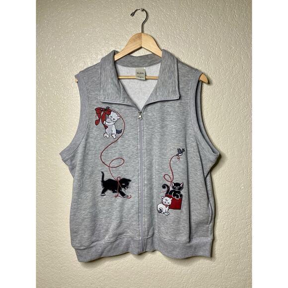 Blair Embroidered Cat Vest Size XL Full Zip Grey Pockets Sweatshirt - Picture 1 of 9